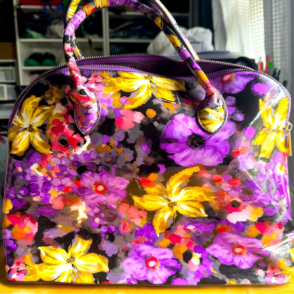 Purple Lady's Bag with Floral Print